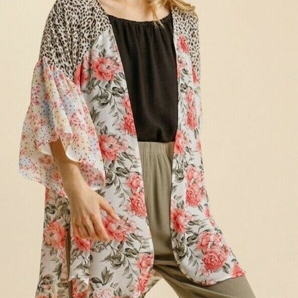 Umgee Tops - Umgee Kimono Floral Animal Print Boho Peasant Plus